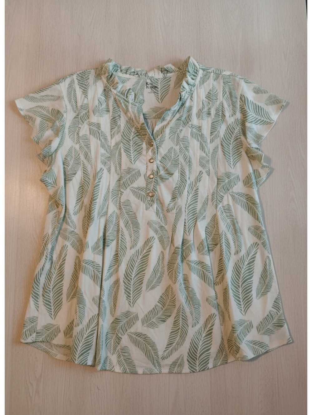 Kim Rogers Women's Green Leaf Print Blouse XL